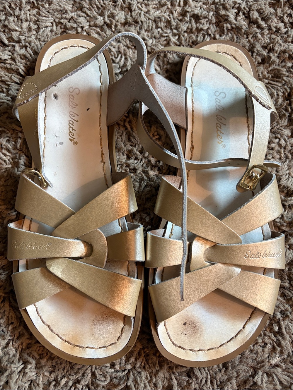 Salt Water Sandals by Hoy Metallic Gold Strappy Women's Sandals